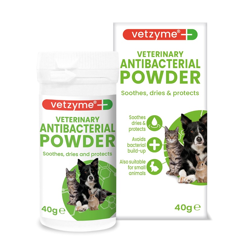 Vetzyme Veterinary Antibacterial Powder for Dogs, Cats and Small Pets – Gently Soothes, Dries and Protects the Skin From Harmful Bacteria (40g)