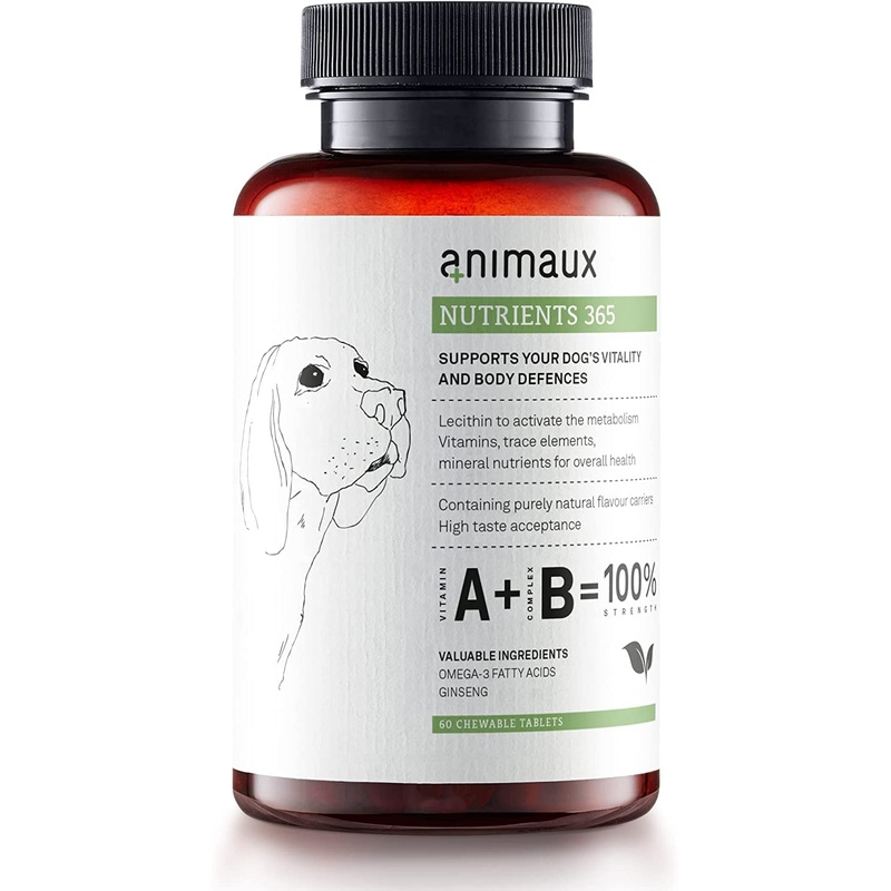 animaux  nutrients 365 for Dogs, All-Natural Vitamins, Healthy Immune System, Vitality, Healthy Skin, Shiny Coat, Raw-Feeding, Puppies, Dogs with Allergies, 60 Chewable Tablets, 60 Days Supply