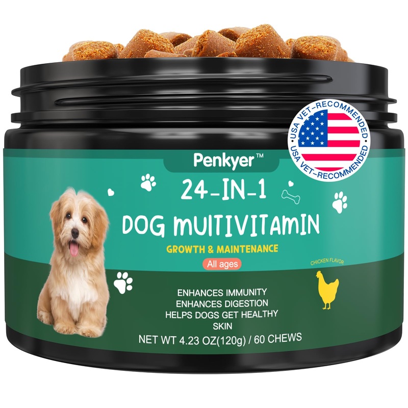 Dog Multivitamin Chewable Vitamins for Dogs with Glucosamine Chondroitin Multivitamins Chews Puppy Treats Skin Coat Heart Health Pet Hip & Joint Support Supplements for Dog Immunity Mobility Energy Chicken 60 chews (4.23 OZ) – for puppy