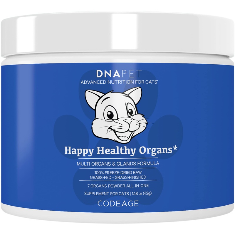 Happy Healthy Organs & Glands Supplement For Cats, Freeze-Dried Raw Bovine Liver Grass-Fed Bone Marrow Heart Kidney Pancreas, Bovine Thymus Iron Multi Organ Powder, Joints Cat Vitamins 1.48 oz
