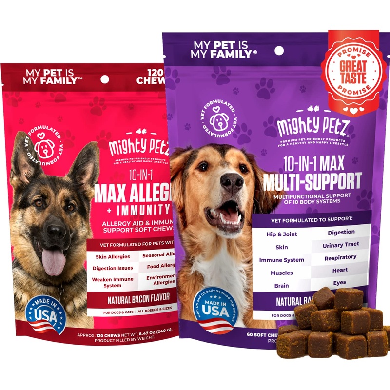Mighty Petz MAX Dog Allergy Relief + Mighty Petz MAX Dog Multivitamin Bundle