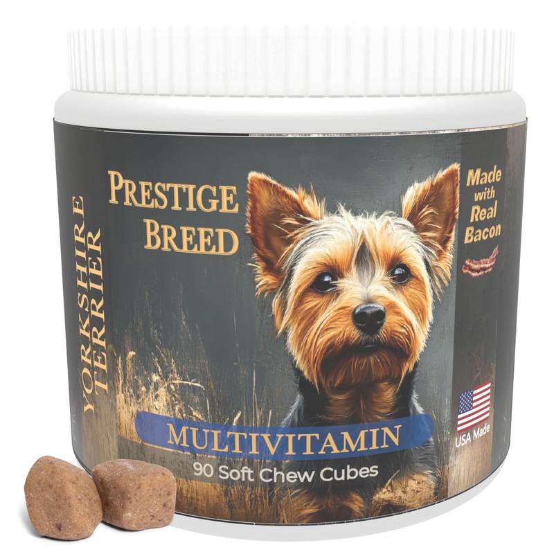 Multivitamins, Balanced Nutrition for Your Yorkie, 90 Count, Made in The USA with Real Bacon Yorkshire Terrier