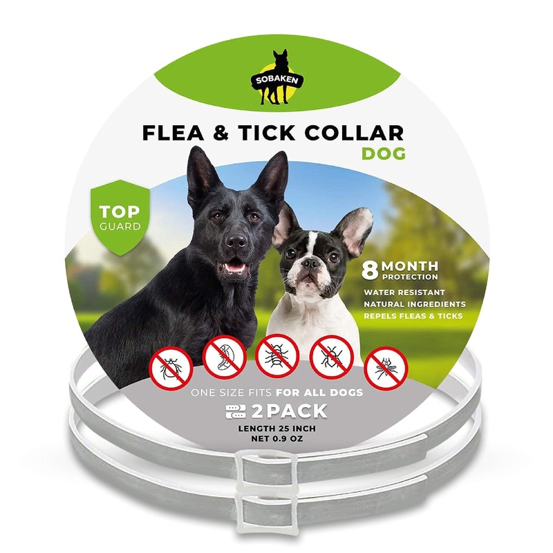 SOBAKEN Flea and Tick Prevention for Dogs, 1 Size Fits All, 25 Inch, Natural and Hypoallergenic Collar, 8 Month Protection, 2 Pack