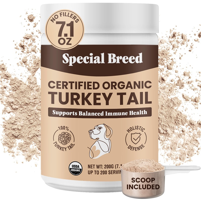 Special Breed Turkey Tail Mushroom for Dogs and Cats – Certified Organic Turkey Tail Powder, Canine Immune Support, 200 Grams