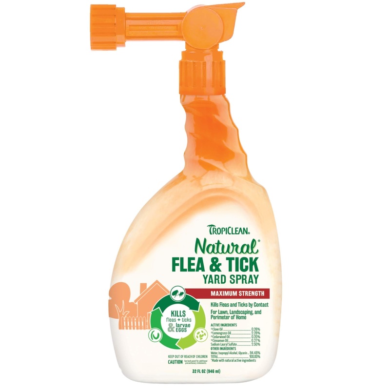 TropiClean Natural Flea & Tick Yard Spray, 32oz – Made in USA – Flea & Tick Spray for Yard – Kills up to 99% of Fleas, Ticks, Larvae, Eggs, Mosquitoes by Contact  5,000 sq/ft Coverage