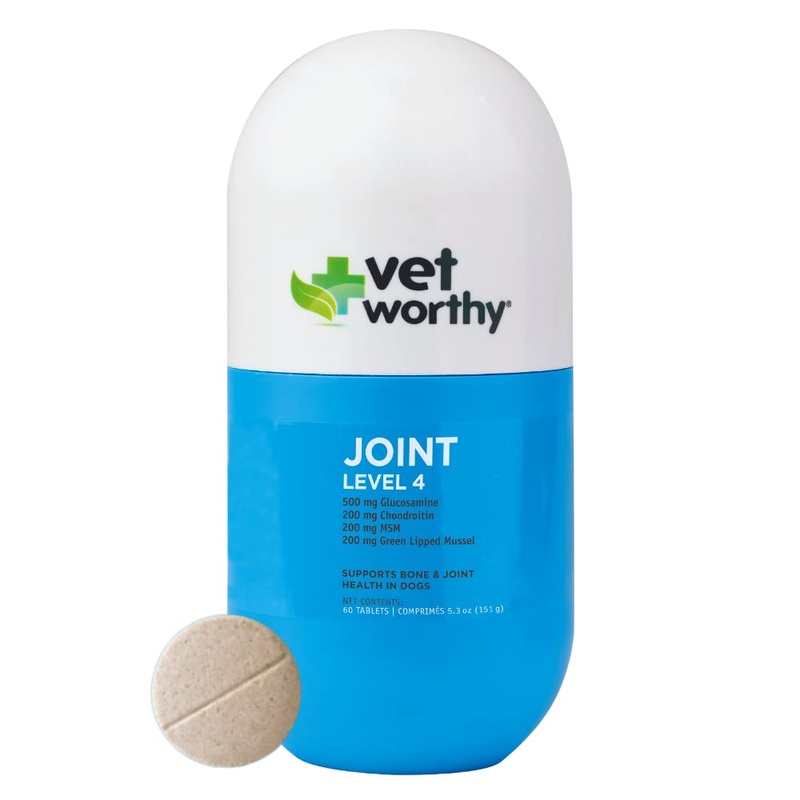 Vet Worthy Joint Support Level 4 – Chewable Tablet| Supports Bone Health and Healthy Joints – Dog Supplement with Glucosamine and Hyaluronic Acid | Vet Strength Joint Care | Liver Flavor, 60-Count