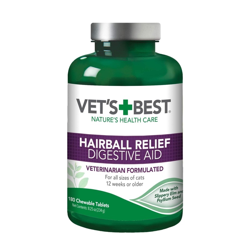 Vets Best Cat Hairball Relief Digestive Aid| Vet Formulated Hairball Support Remedy | Classic Chicken Flavor | 180 Chewable Tablets