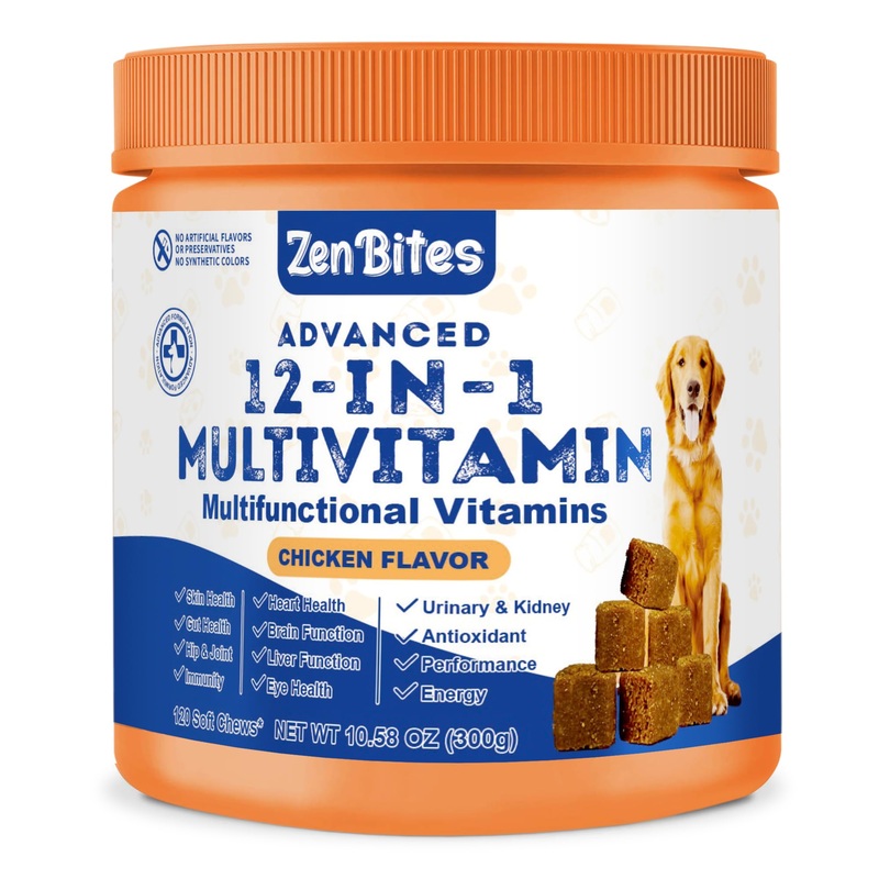 12-in-1 Dog Vitamins & Probiotics 120 Soft Chews – Organic Multivitamin with Glucosamine for Dogs – Joint Support Supplement for Dogs of All Ages,Sizes, & Breeds,Supports Skin,Heart,Immunity