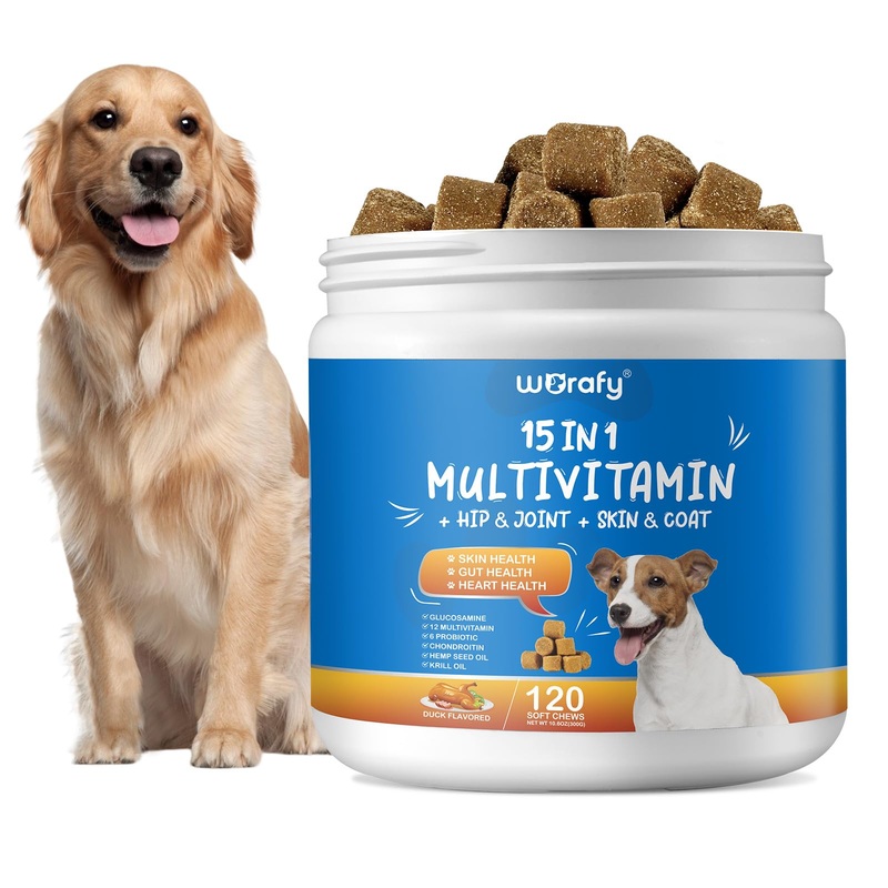 15-in-1 Dog Multivitamin Supplements – Dog Multivitamin Chewable – Immunity, Digestion, Joint and Heart Health Support for Skin, Coat Heart, Immune System – for All Ages All Breeds (120 Counts)