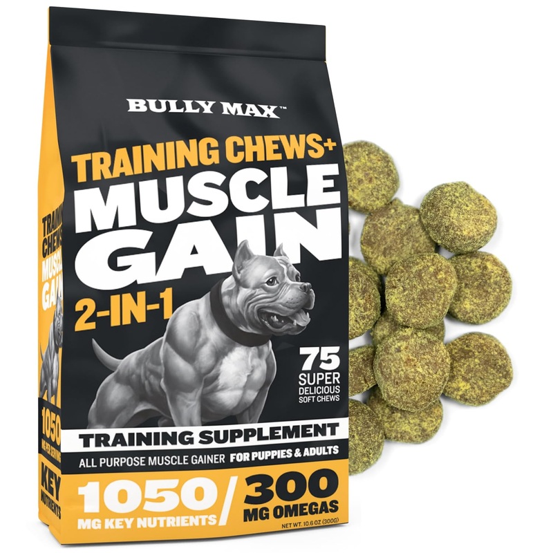 Bully Max Muscle Builder Soft Chews for Dogs and Puppies – Training Supplements for Puppy and Adult Dog – Dog Food Topper Treats for Muscle Gain – All Dog Breeds & Ages, 75 Delicious Soft Chews