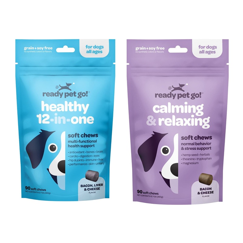 Calming & Multivitamin Chews for Dogs | Vitamins for Skin, Coat, Hip & Joint Health | Helps with Dog Anxiety, Separation & Barking | 90 Chews Each
