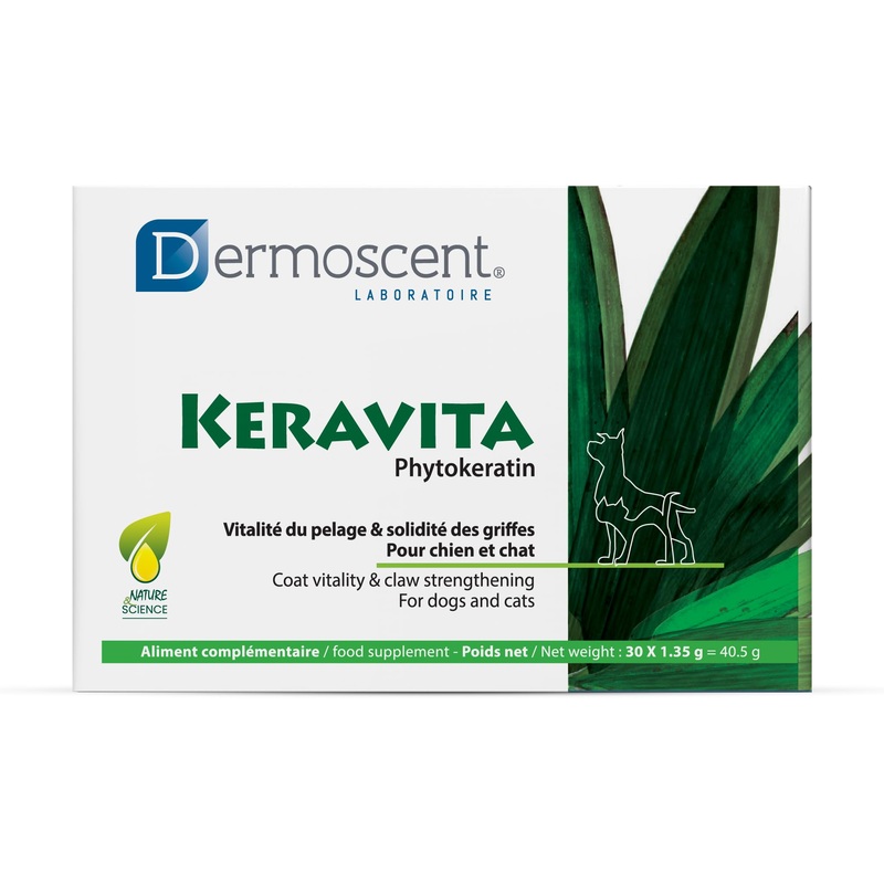 Dermoscent Keravita Dog & Cat Skin and Coat Food Supplement – Natural Vitamin Pills for Hair Loss or Brittle Claws – 30 Tablets