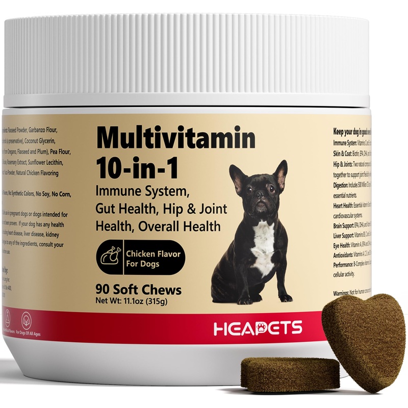 Dog Multivitamin Chewable, Glucosamine Chondroitin for Joint Support, 10 in 1 Dog Vitamins with Probiotics, EPA, DHA for Skin & Coat, Gut, Heart, Brain, Liver, Eye, Immune and Overall Health, 90ct