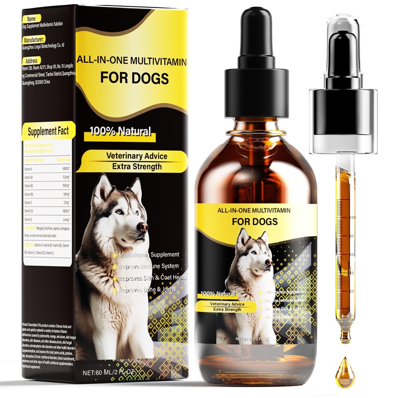 Dog Multivitamin Liquid, 13-In-1 Dog Vitamins Extra Strength to Improve Dogs Digestive, Immune, Skin, Coat, Bone, Joints Health, 60 Ml Nature Dog Vitamins and Supplements for All Ages Breed Sizes Dog