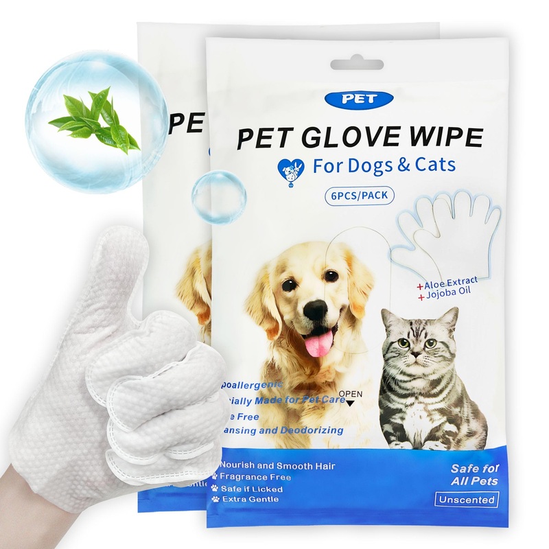 Dog Wipes Cleaning deodorizing, Extra Thick Dog Wipes, Dog Washing Gloves for Daily pet Care and Travel, 6 PCS (Blue Packing, Extra-Thick) Blue packing