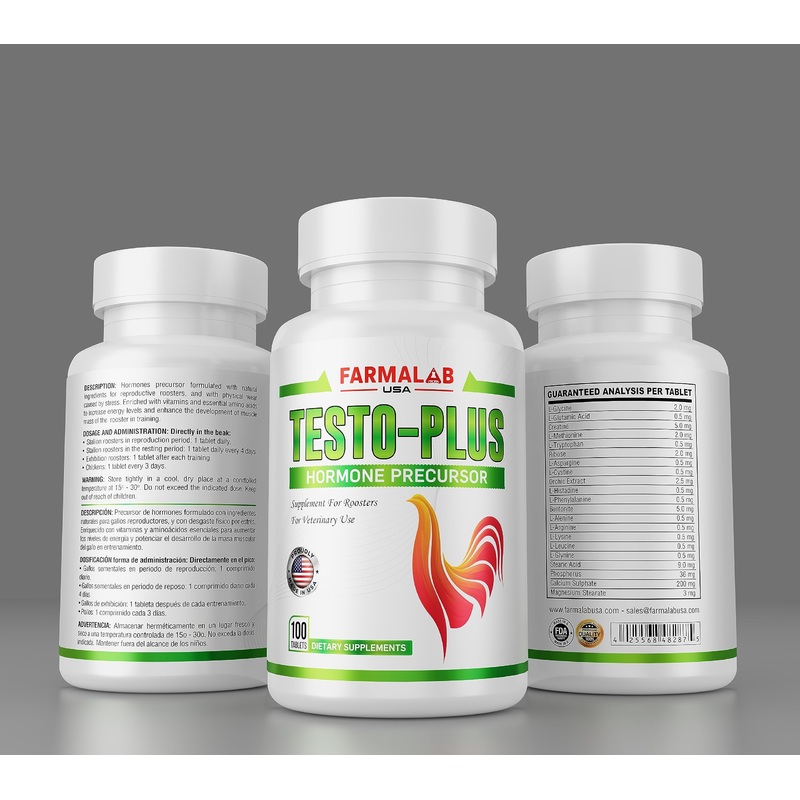 Farmalab Testo-Plus Testo Plus para Gallos, Roosters, Gamefowl Dewormx 100 Tabs