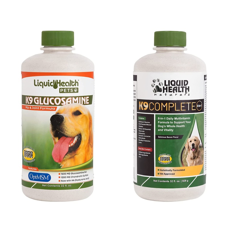 LIQUIDHEALTH Pets K9 Glucosamine Chondroitin Hip & Joint Formula & K9 Complete 8-in-1 Multivitamin for Dogs & Puppies – Pet Supplement Bundle for Joint Health, Immune Support, Canine Vitamins