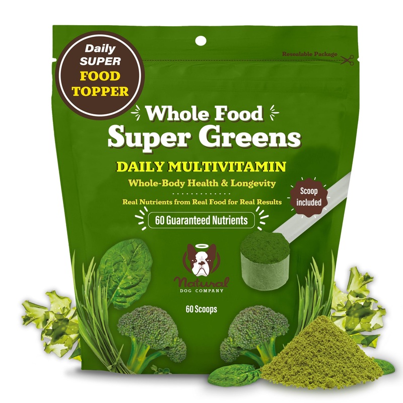 Natural Dog Company Dog Food Topper, Super Greens Dog Multivitamin Powder, Dog Vitamins and Supplements, Boost Immunity & Digestion, Dog Wellness Granules, Nutrient-Rich Food Topper for Dogs, 8 oz Super Greens Multivitamin