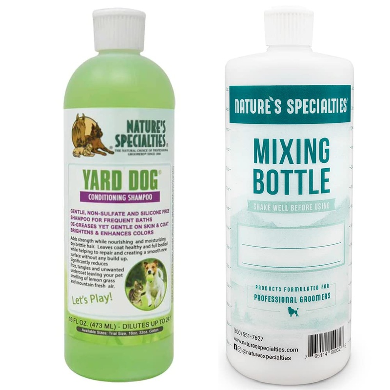 Nature’s Specialties Mixing Bottle and Dog Shampoo Conditioner Concentrate Bundle, Easy to Read Measurements Mixing Bottle 32 oz, Yard Dog Dog Shampoo Conditioner Concentrate 16 oz