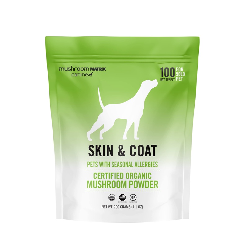 Om Mushroom Matrix Pet – Canine | Skin & Coat | USA Grown Human-Grade Organic Mushroom Powder Pet Supplement | Seasonal Allergy Skin & Coat Support for Dogs & Cats | 200 Grams, 7.1 oz 200 gram pouch