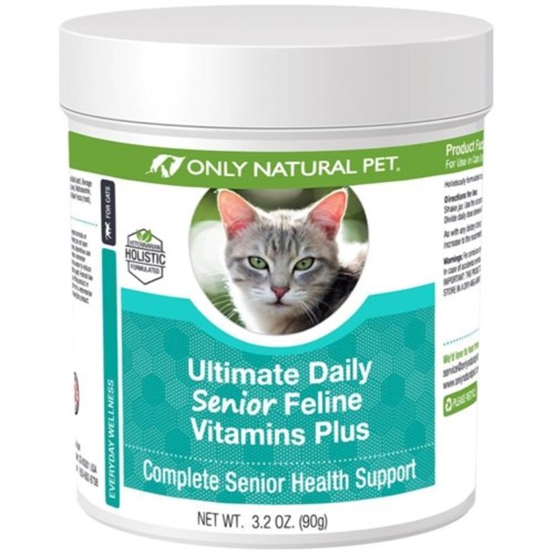 ONLY NATURAL PET Ultimate Daily Senior Feline Multivitamin w/Taurine & L-Lysine  Nutritional Supplement Powder for Adult & Older Cats  Immune & Joint Support  Complete Vitamin Formula, 3.2oz