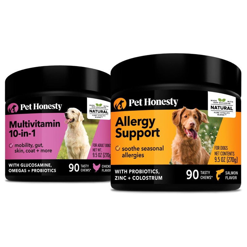 PetHonesty 10 in 1 Multivitamin + Allergy Support Soft Chew Supplement Bundle – Skin & Seasonal Pollen Allergies – Itch Relief for Dogs – Joint, Digestive, Heart, Skin, Coat & Immune Support Vitamin