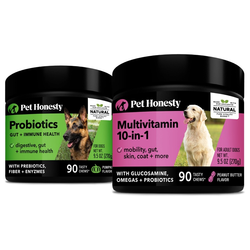 PetHonesty Digestive Probiotics for Dogs + 10 in 1 Multivitamin Soft Chew Supplement Bundle – Dog Vitamins – Probiotics, Pumpkin, Digestive Enzyme for Dogs, Dog Vitamins for Overall Health