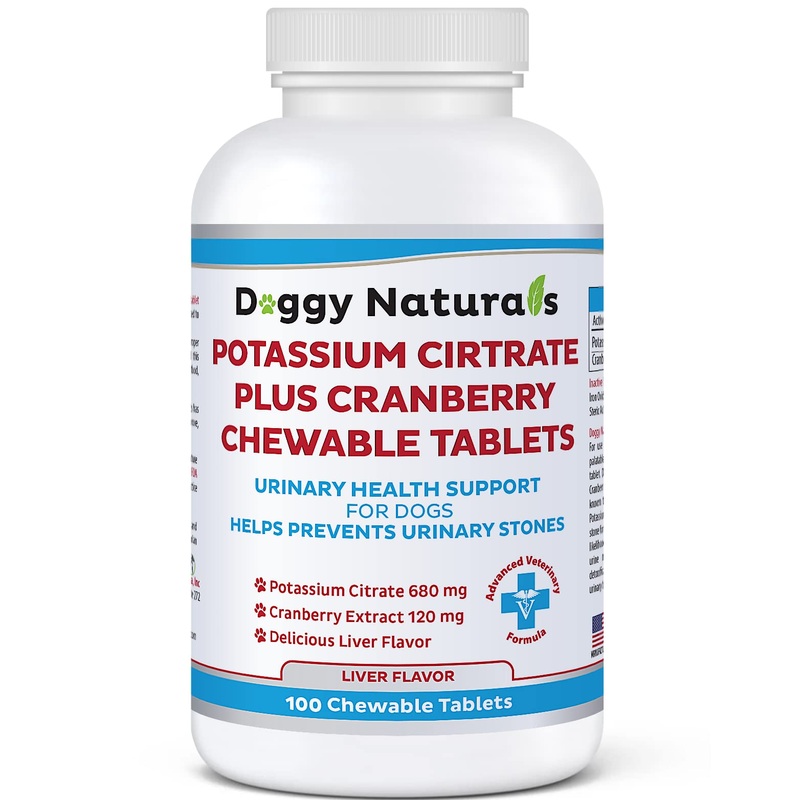 Potassium Citrate Plus Cranberry Supplement for Dogs (100 Tablets) – Urinary Tract Support-Helps Deter Formation of Calcium Oxalate Stones – Deters Bladder & Kidney Stones (Made in U.S.A)