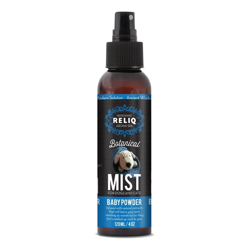 RELIQ Aroma SPA Baby Powder Botanical Mist Cologne for Dogs and Cats. Spray on The Coat After Bath to give Your Dog a Clean & Fresh Smell. Infused with Natural extracts for Calming and comforting.