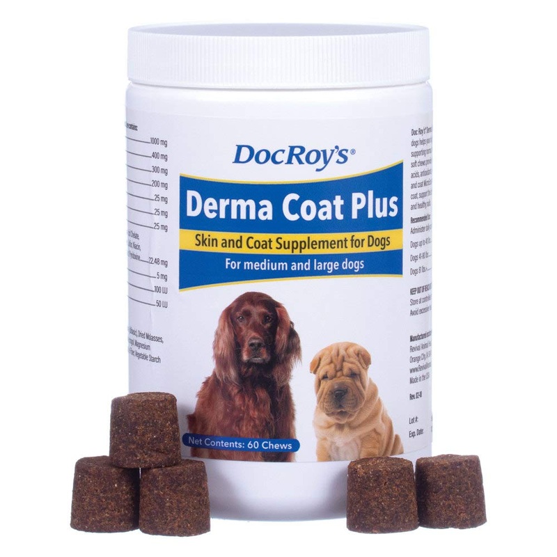 Revival Animal Health Doc Roy’s Derma Coat Plus Skin & Coat Supplement for Medium/Large Dogs – 60 ct Chews