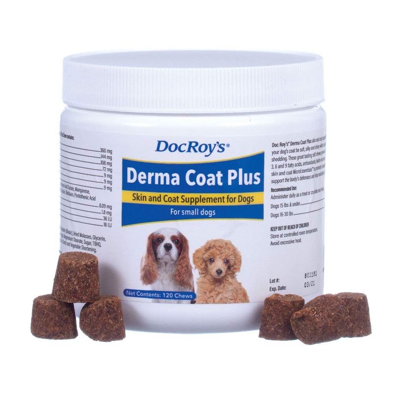 Revival Animal Health Doc Roy’s Derma Coat Plus Skin & Coat Supplement for Small Dogs- 120 ct Chews