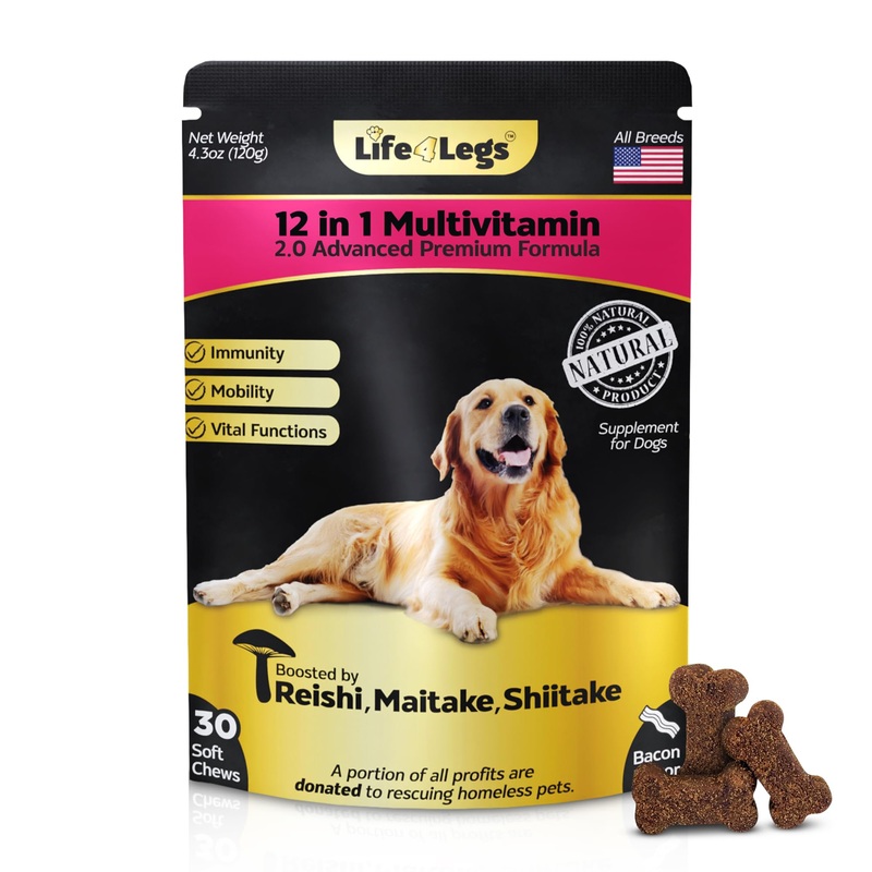 Soft Chews Dog Vitamins & Supplements – Dog Multivitamin – Hemp Oil Glucosamine Chondroitin Hip and Joint Support Health, Skin & Coat, Digestion & Immune Booster, Heart, Probiotics Bacon 30 Soft Chews