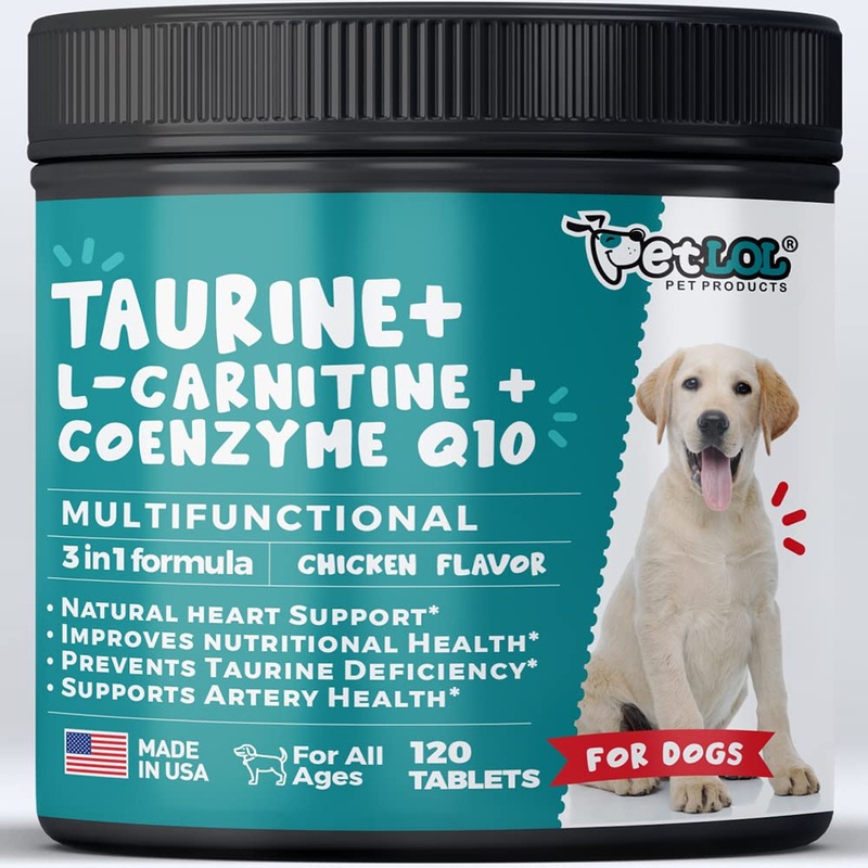 Taurine Supplement for Dogs with L-Carnitine and Coenzyme Q10 (CoQ10): Vet Endorsed for Enlarged Heart (DCM), Congestive Heart Failure, Taurine Deficiency: 3-in-1 | Dog Supplements- 120ct