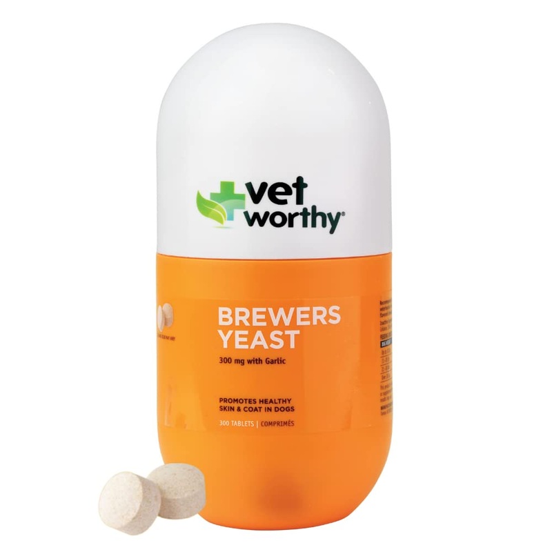 Vet Worthy Brewers Chewables for Dogs – Dog Daily Supplement to Support Healthy Skin and Coat – Brewers Supplement with Zinc, Iron, Vitamin B Complex – Garlic Flavored, 300 Tablets