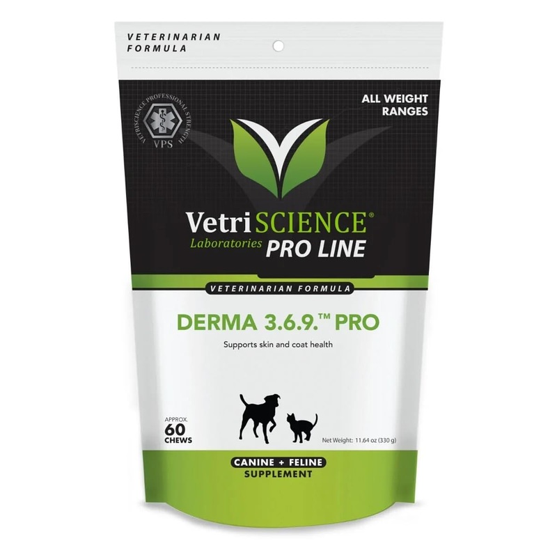 VetriScience Derma 3.6.9 Pro – Dog & Cat Skin Barrier Support Supplement – Aids Skin Hydration & Health – Supports Healthy Shedding for Cats & Dogs – Supplement Supports Healthy Coat – 60 Chews