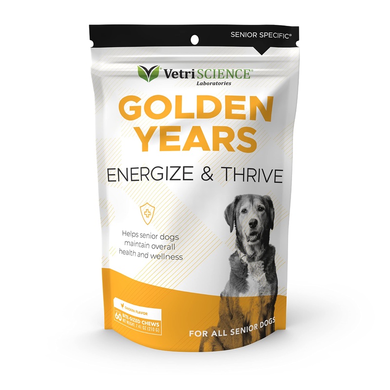 VetriScience Golden Years Energize and Thrive Complete Daily Multivitamin with BCAAs for Senior Dogs, Chicken, 60 Chews