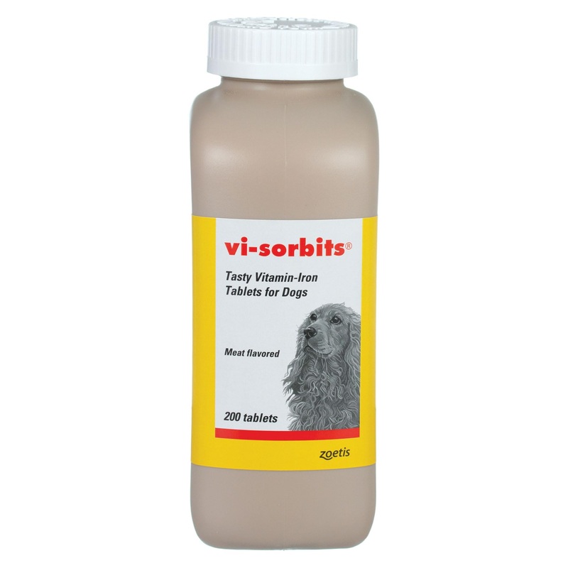 Vi-Sorbits Vitamins and Minerals for Dogs, Iron Supplement, Meat-Flavored Tablets, 200 Count Bottle