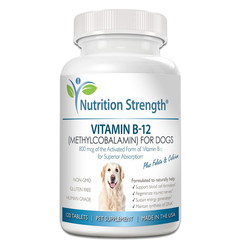 Vitamin B12 for Dogs Plus Folate & Calcium, Support the Nervous System & Blood Cell Formation, Help Sustain Cellular Energy Generation & Maintain DNA Synthesis, 120 Chewable Tablets