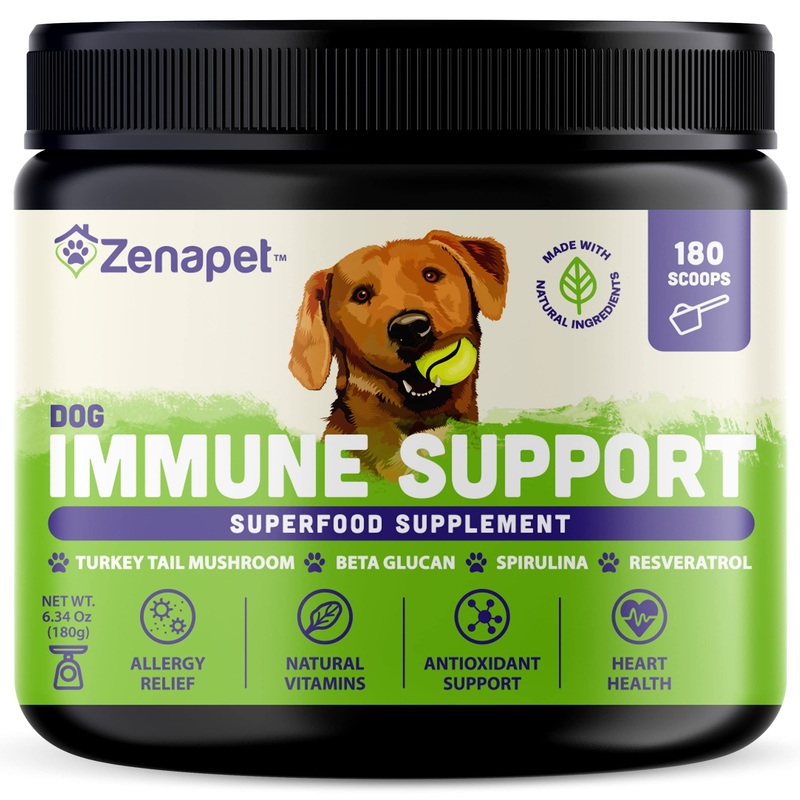 ZENAPET Allergy Immune Support Supplement for Dogs, Superfood 100% Human-Grade with Turkey Tail Mushroom, Prebiotics for Gut Health, Itchy Skin, Seasonal Allergies & Yeast – for Small to Large Breeds 6.34 1 Pack
