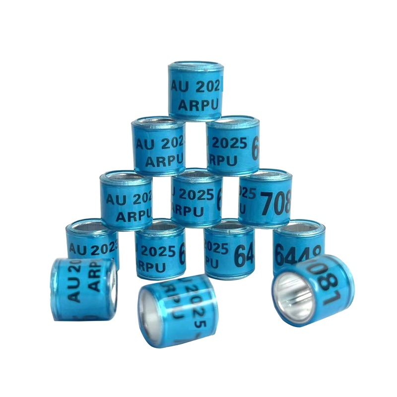 100Pcs Pigeon Leg Rings Multicolor Aluminium Pigeon Leg 8mm Rings Dove Leg Rings Identify Bands Plastic with 2025 AU Training Foot Ring and Word Earring, Quality Durable Bird Health Supply Blue