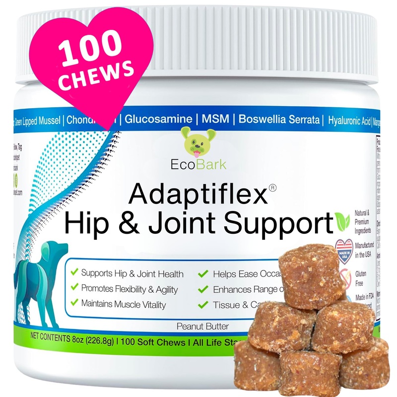 Adaptiflex Natural Joint Supplement for Dogs – Chondroitin, MSM, & Glucosamine for Dogs Hip and Joint Supplement – Aids in Joint Pain Relief – Hip and Joint Soft Chew Supplement for Dogs-Peanut Butter Peanut Butter 100 Count