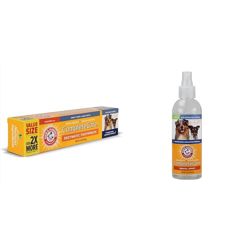 Arm & Hammer Complete Care Dog Dental Bundle: Complete Care Toothpaste in Chicken Flavor, 6.2 Oz and Dental Spray in Mint Flavor, 6 Fl Oz | Baking Soda Enhanced Formula