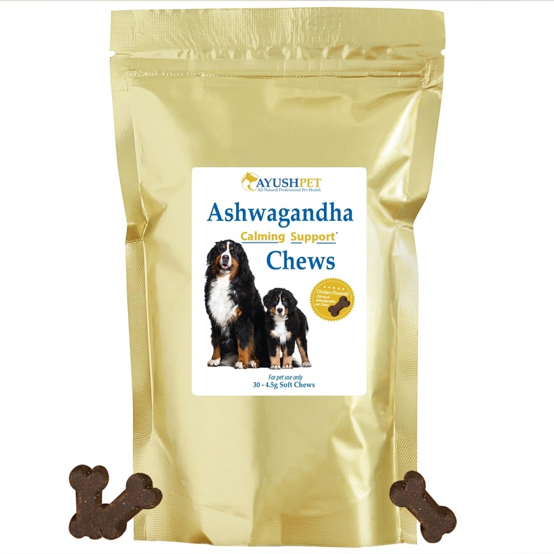 Ayush Pet Ashwagandha Calming Support Chews, Ayurvedic Calming Supplement for Dogs and Cats, Ashwagandha Herbal Supplement, 30 Chews