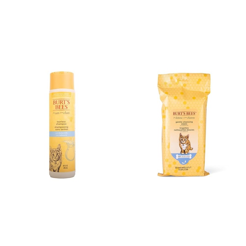Burt’s Bees for Pets Kitten Care Bundle: Tearless Kitten Shampoo with Buttermilk, 10oz & Kitten Wipes, 50ct, Naturally Derived Ingredients