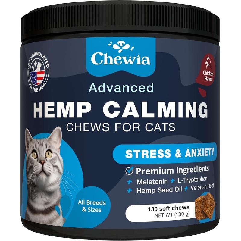 Calming Aid for Cats – Helps Reduce Stress & Promote Relaxation – All Breeds & Sizes – Cat Calming, Cat Health Support Supplement – Soft Chews