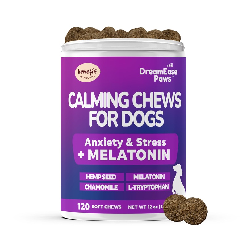 Calming Chews for Dogs – Dog Calming Chews for Separation, Dog Anxiety Relief Treats, Dog Sleep Support – Chamomile, and Melatonin for Dogs – 120 Soft Chews, Made in USA