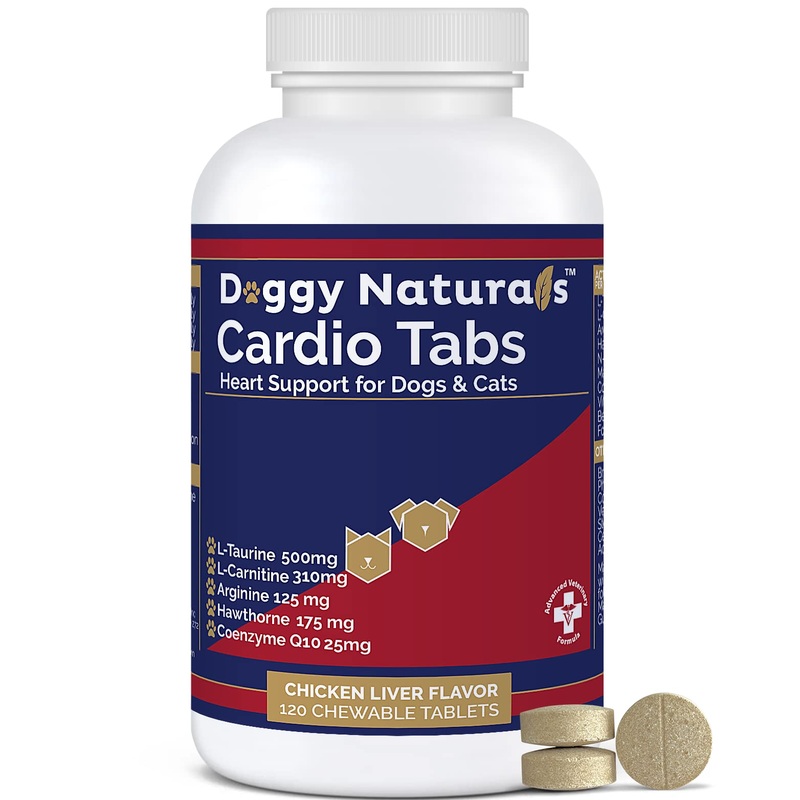 Cardio Tabs Heart Support Supplement for Dogs – Aids Cardio Support and Cardio Strength Supplement for Dog, L-Taurine, L-Carnitine, Hawthorn, L Arginine, Coenzyme Q10 – Made in USA – 120 Tablet