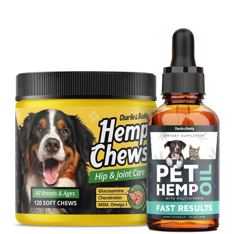Charlie & Buddy Hmp il for Dogs Cats – Helps Pets with nxity, Pin, Strss, Slp, rthritis, Hmp Hi and Jint Supplement for Dogs – 120 Hmp Treats with Glucosamine