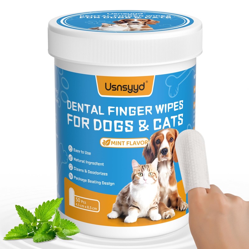 Dog & Cat Teeth Cleaning Wipes, Reduces Plaque & Freshing Breath,Canine Finger Toothbrush, Disposal Gentle Cleaning & Gum Care Pet Wipes, Widen 1.77″,Mint Flavor,50Pcs Mint (50 Piece) 1.77″ Wide
