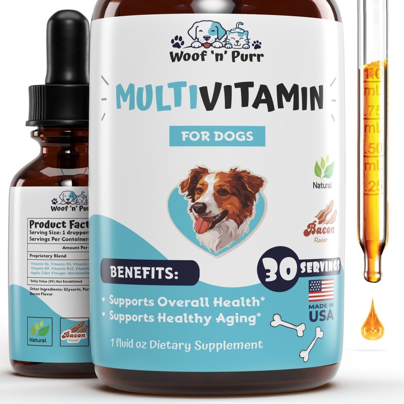 Dog Multivitamin – Multivitamin for Dogs – Helps to Support a Healthier Life – Dog Vitamins and Supplements – Dog Vitamins Multivitamin – Dog Supplements & Vitamins – 1 fl oz – Bacon Flavor
